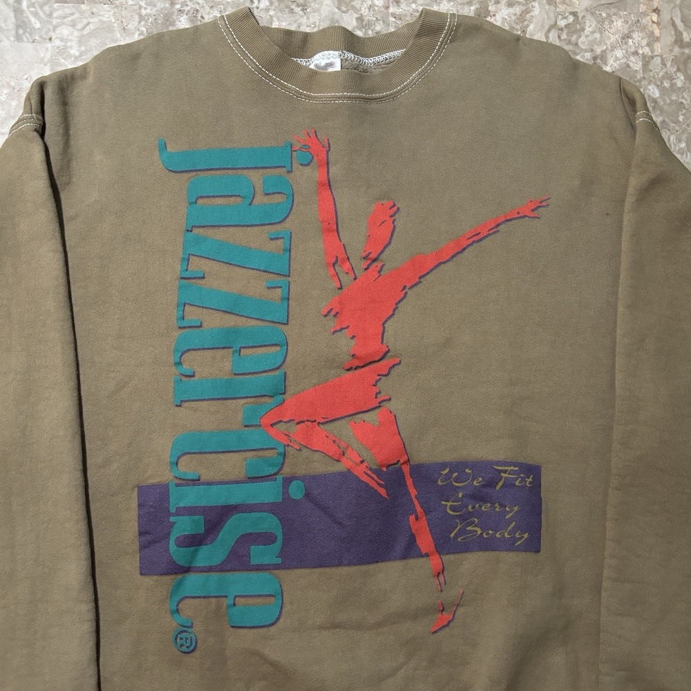 Vintage Jazzercise Sweatshirt Mens XL Brown Contrast Stitch Colorful 90s